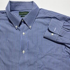 Lauren Ralph Lauren Mens Blue Striped Non Iron 17.5 34/35 Button Down